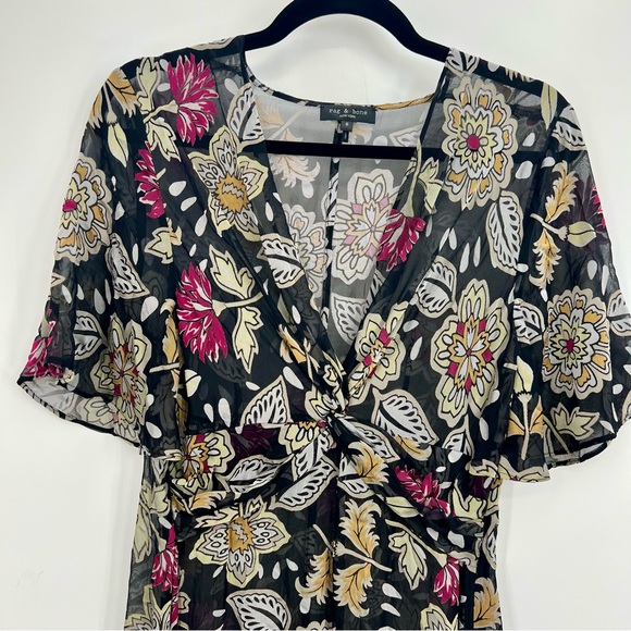 Rag & Bone Tamar Twist Front Floral Sheer Chiffon Maxi Asymmetrical Bodycon US 6 - Picture 10 of 13